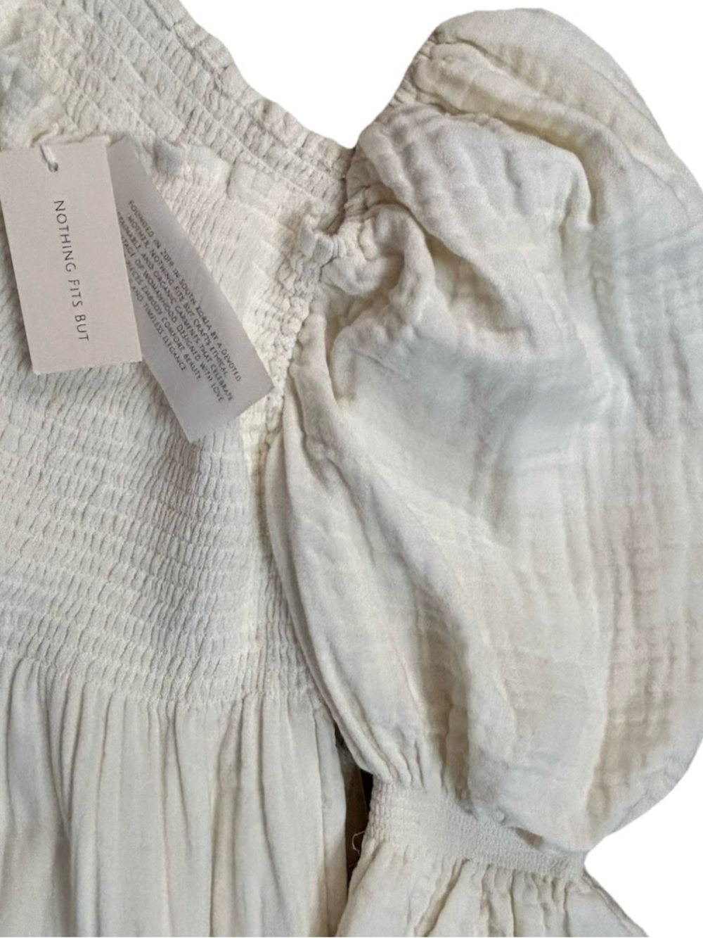 Nothing Fits But Cream Midi Dress L White Cotton Smocked Puff Sleeve Cottagecore - Picture 6 of 9